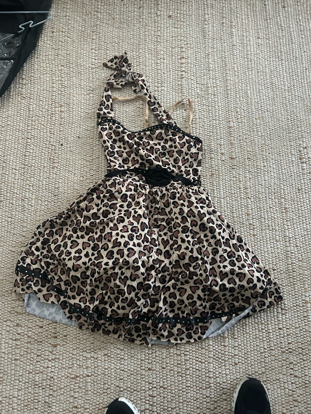 Weissman Leopard Print Halter Dress in Beige and Black